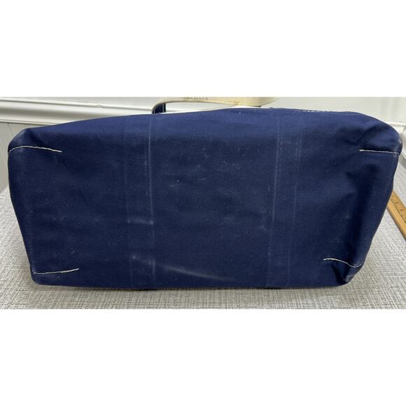 Vtg LL Bean Boat And Tote Canvas Tote Large Base Navy Blue Cream USA 23x13x7 - Picture 6 of 14